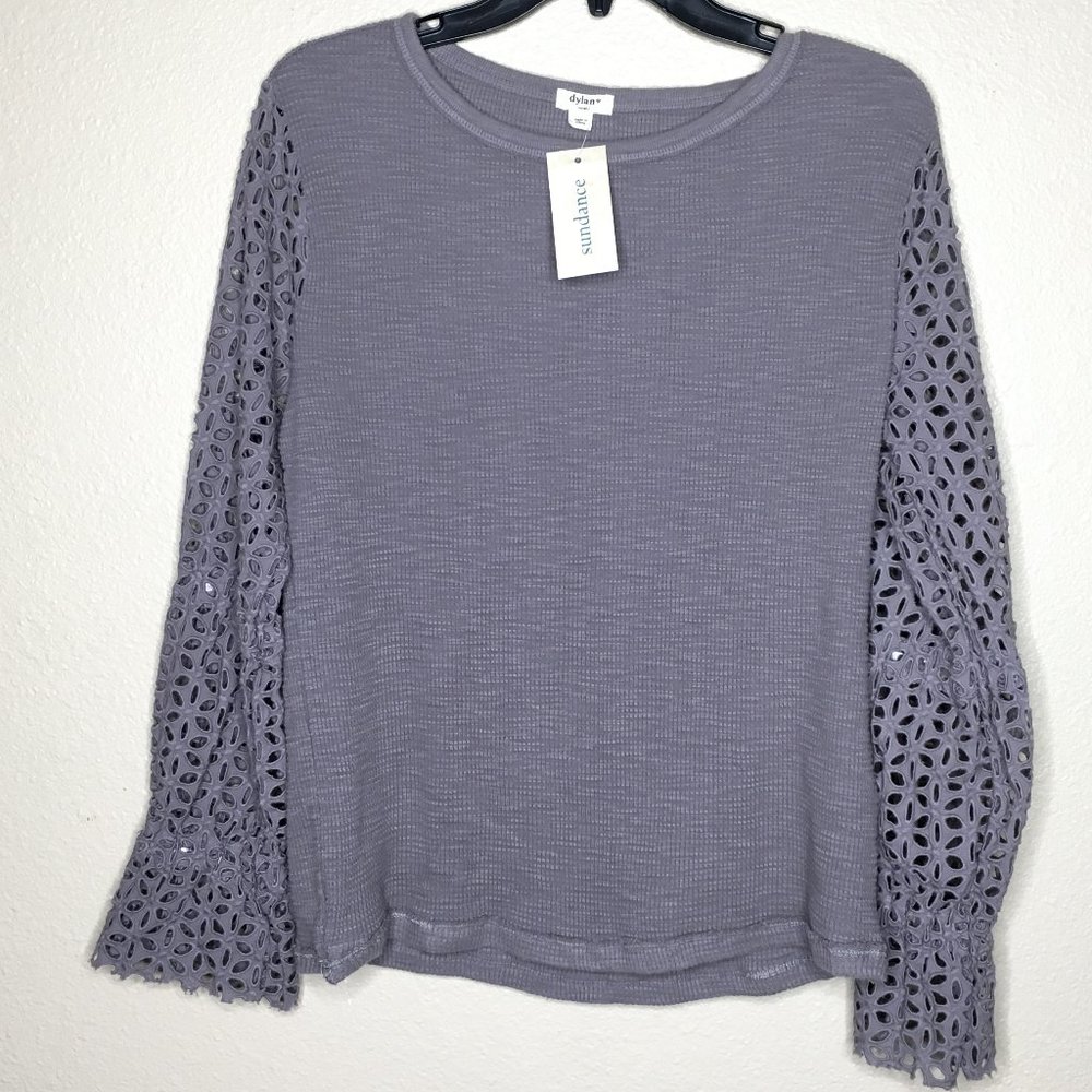 SUNDANCE - DYLAN  Grey top with Eyelet Sleeves NWT